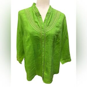 Autograph Lime Green Button-Front Tunic with Pintuck Detail